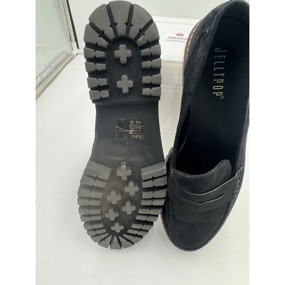 Jellypop Paris Women's Sz 11m Chunky Black Suede Platform Loafers Lug Sole - Picture 6 of 7
